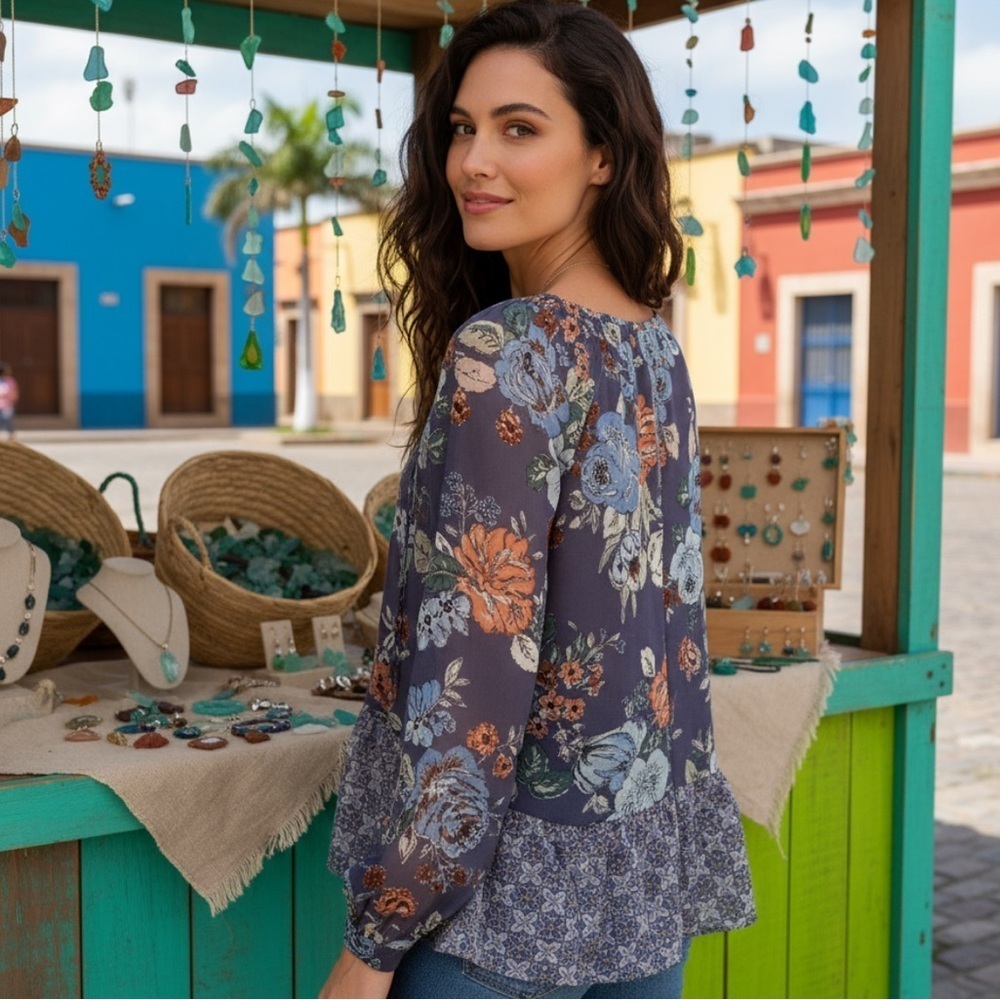 O'Neill Delaney printed floral peasant blouse xs